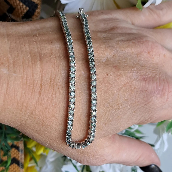 Genuine Blue Moissanite Tennis Bracelet In 925 Sterling Silver. - Picture 1 of 10